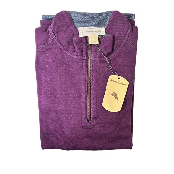 Tommy Bahama Mens Plum Half Zip Knit Reversible Long Sleeve Pullover Sz L New - Picture 3 of 13